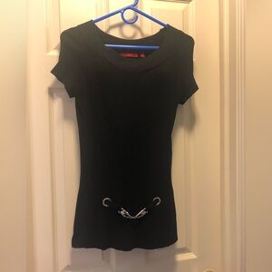 Red Brand Black Short Sleeve Tee with Metal Accents